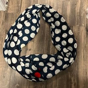 Navy and white red polka dot hoop ring scarf